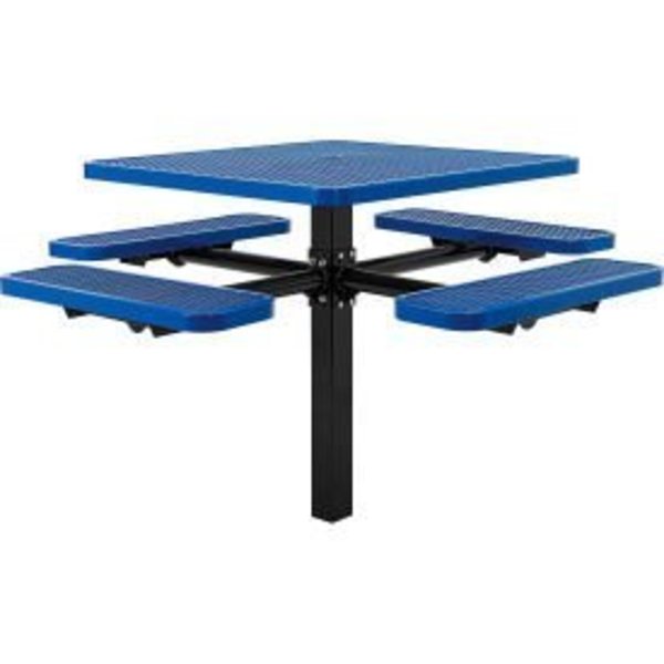 Global Equipment 46" Square In-Ground Mount Outdoor Steel Picnic Table, Expanded Metal, Blue 695293BL